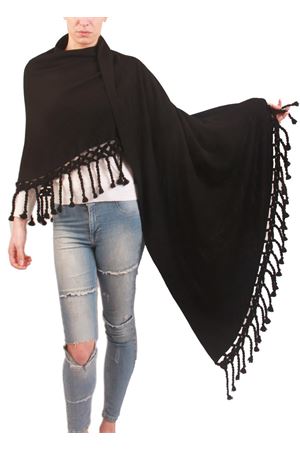 Scialle artigianale in lana con frange nero Art Tricot | SCIALLE GRANDE FRANGENERO